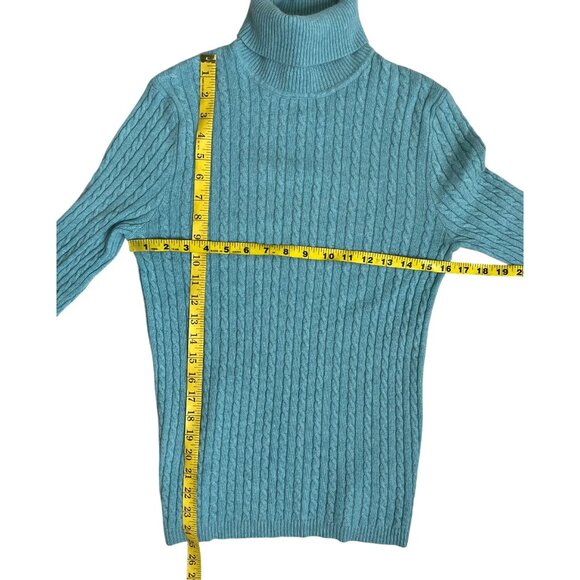 Lord & Taylor Cashmere Blend Cable Knit Turtleneck Sweater Light Blue Size Large - Picture 9 of 10